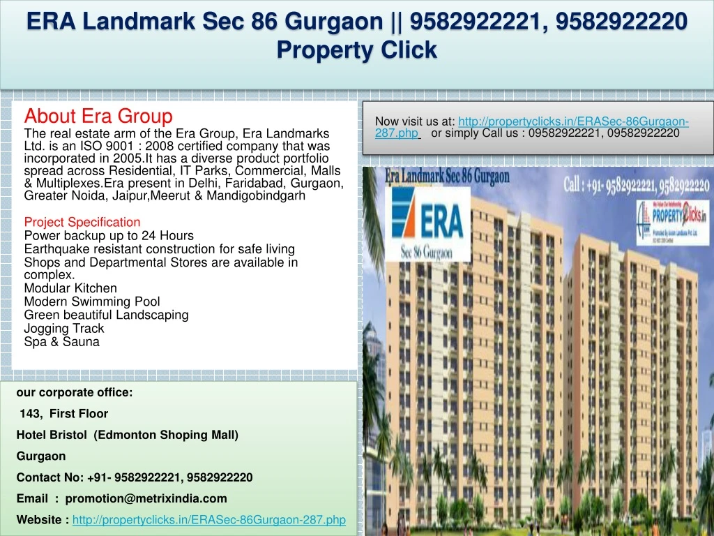 era landmark sec 86 gurgaon 9582922221 9582922220 property click