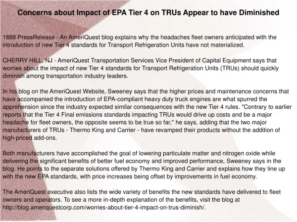 Concerns about Impact of EPA Tier 4 on TRUs Appear