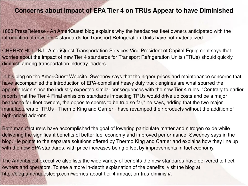 concerns about impact of epa tier 4 on trus