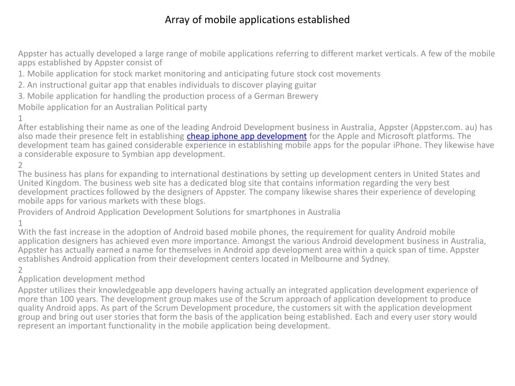 array of mobile applications established