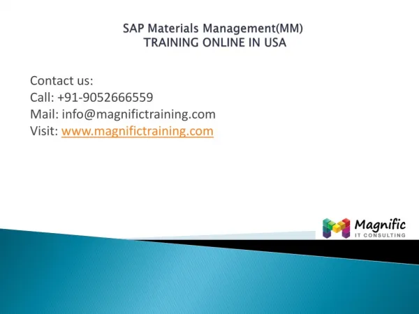 Sap Materials Managementtraining usa@magnifictraining.com