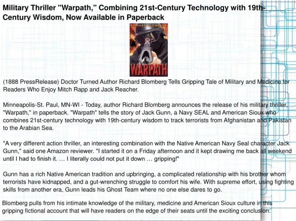 Military Thriller "Warpath," Combining 21st-Century