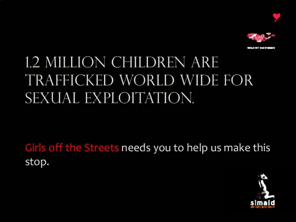 1.2 MILLION CHILDREN ARE TRAFFICKED WORLD WIDE FOR SEXUAL EXPLOITATION.
