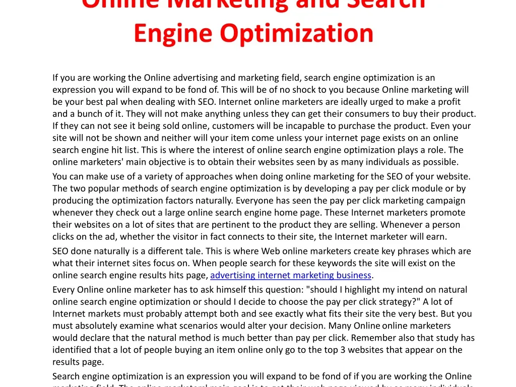 online marketing and search engine optimization
