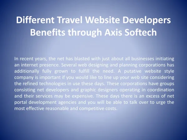 Different Travel Website Developers Benefits through Axis So