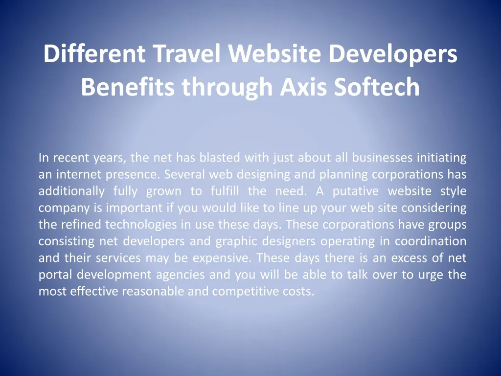 different travel website developers benefits through axis softech