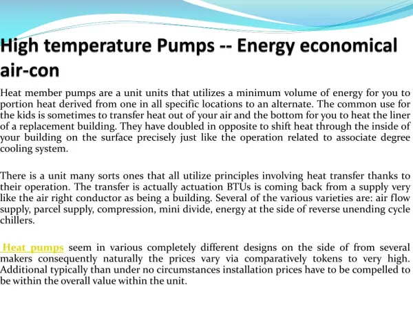 High temperature Pumps -- Energy economical air-con