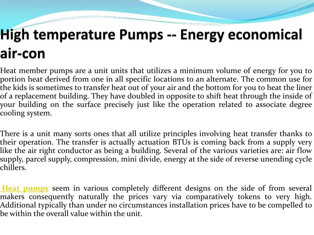high temperature pumps energy economical air con