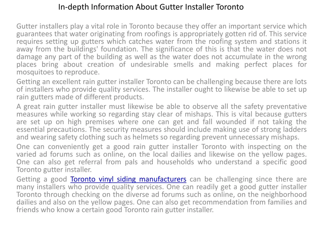 in depth information about gutter installer toronto