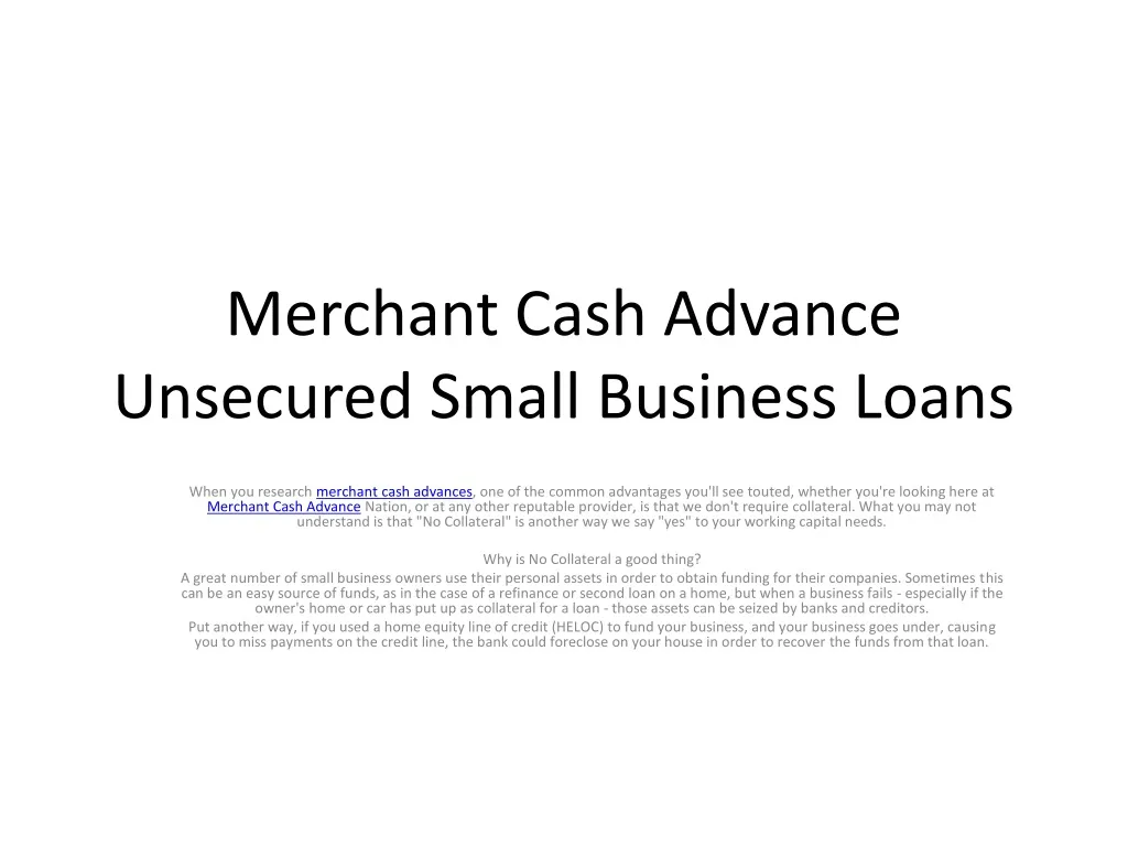 merchant cash advance unsecured small business loans