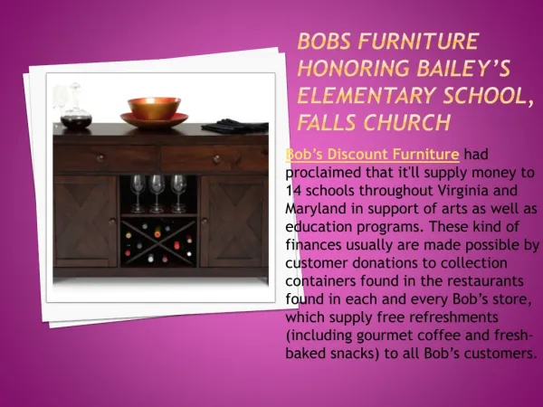 Bobs Furniture honoring Bailey’s Elementary School, Falls Ch