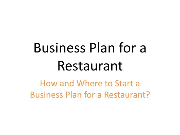 Business Plan for a Restaurant