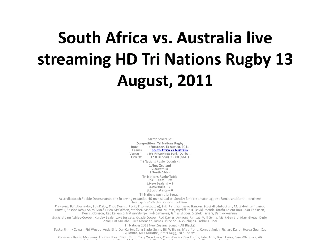 south africa vs australia live streaming hd tri nations rugby 13 august 2011