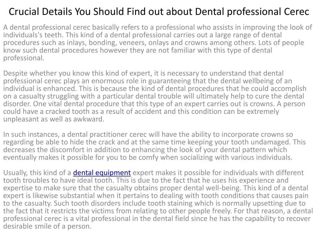 crucial details you should find out about dental professional cerec
