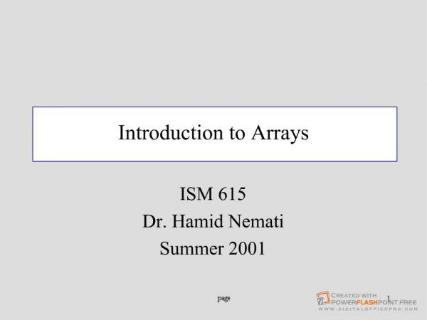 Introduction to Arrays ISM 615
