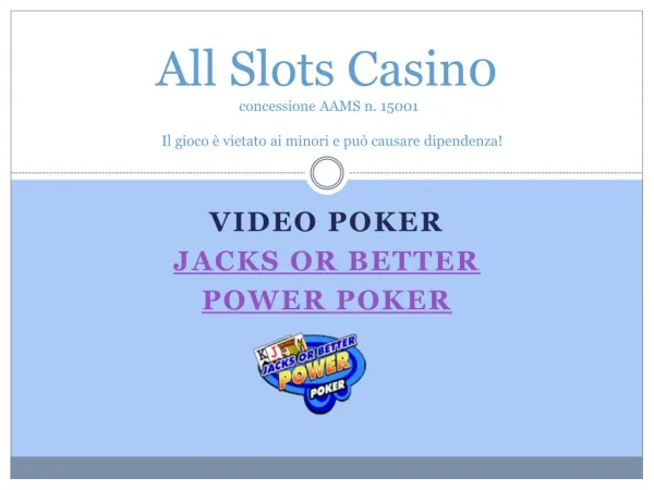 Il Jacks or Better Power Poker di All Slots Casino