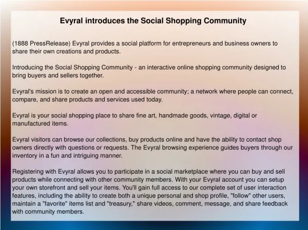 Evyral introduces the Social Shopping Community