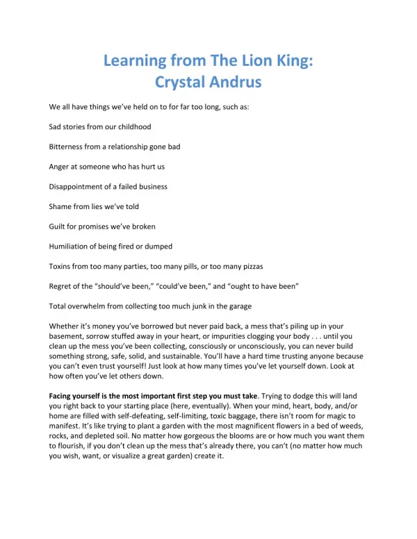 Learning from The Lion King: Crystal Andrus