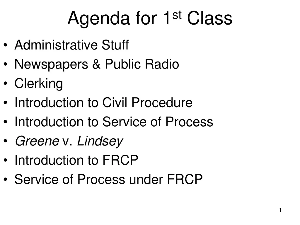 agenda for 1 st class