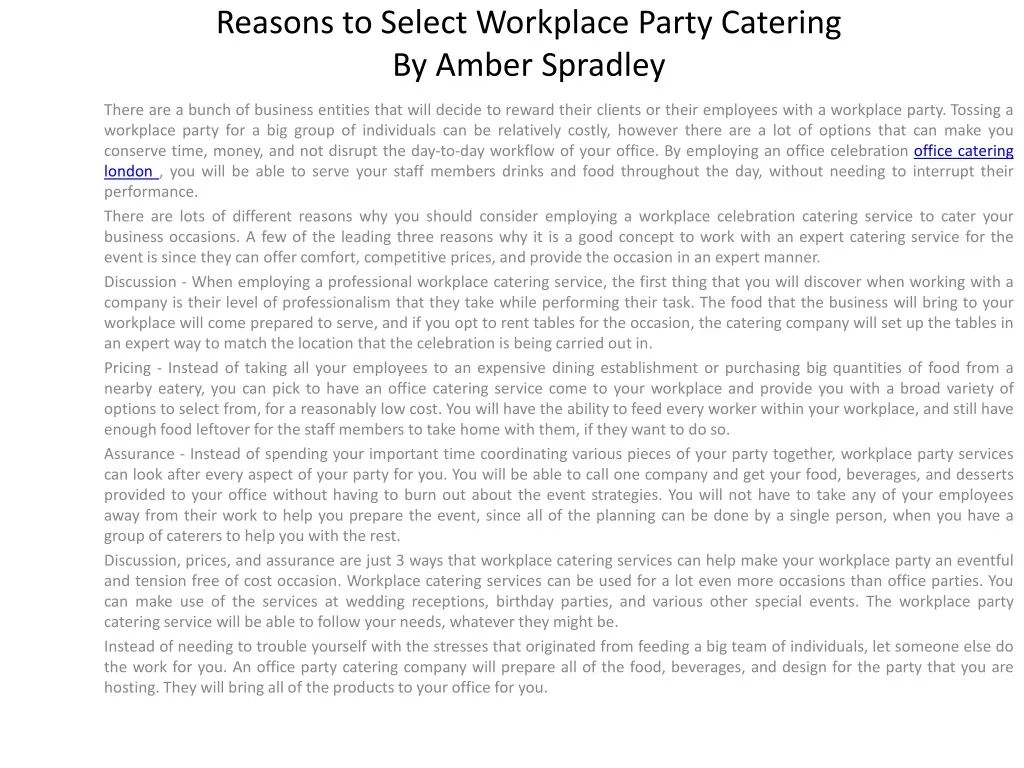 reasons to select workplace party catering by amber spradley