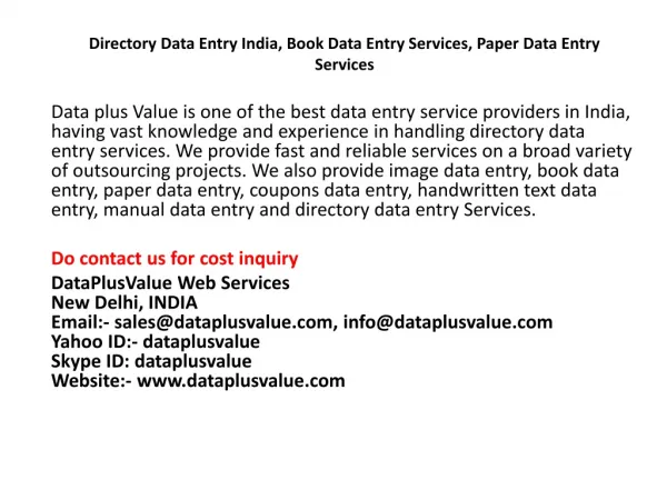 Directory Data Entry India| Book Data Entry Services