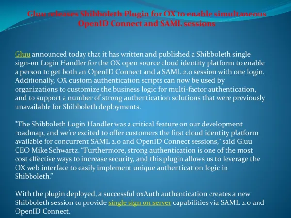 Gluu releases Shibboleth Plugin for OX to enable simultaneo