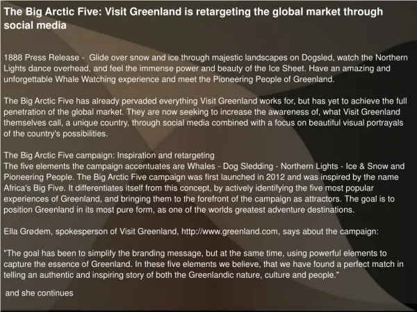 The Big Arctic Five: Visit Greenland is retargeting the glob