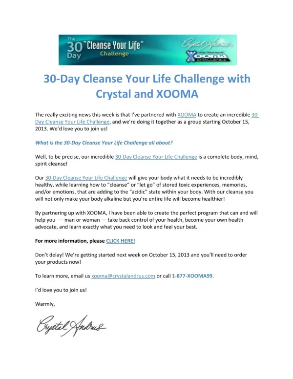 30-Day Cleanse Your Life Challenge with Crystal and XOOMA