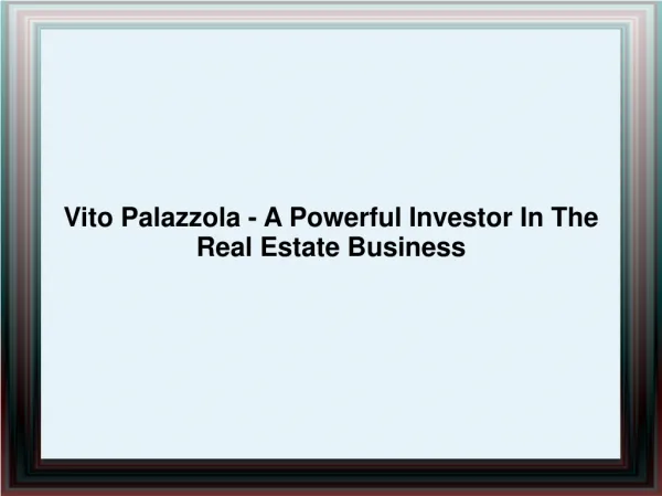 Vito Palazzola - A Powerful Investor