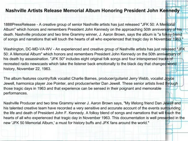 Nashville Artists Release Memorial Album Honoring President