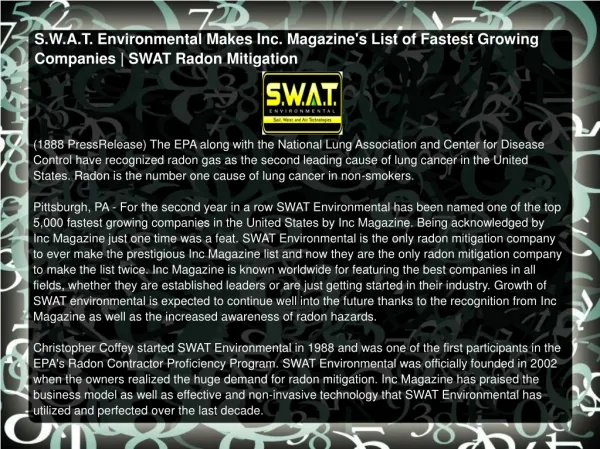 S.W.A.T. Environmental Makes Inc. Magazine's List of Fastest