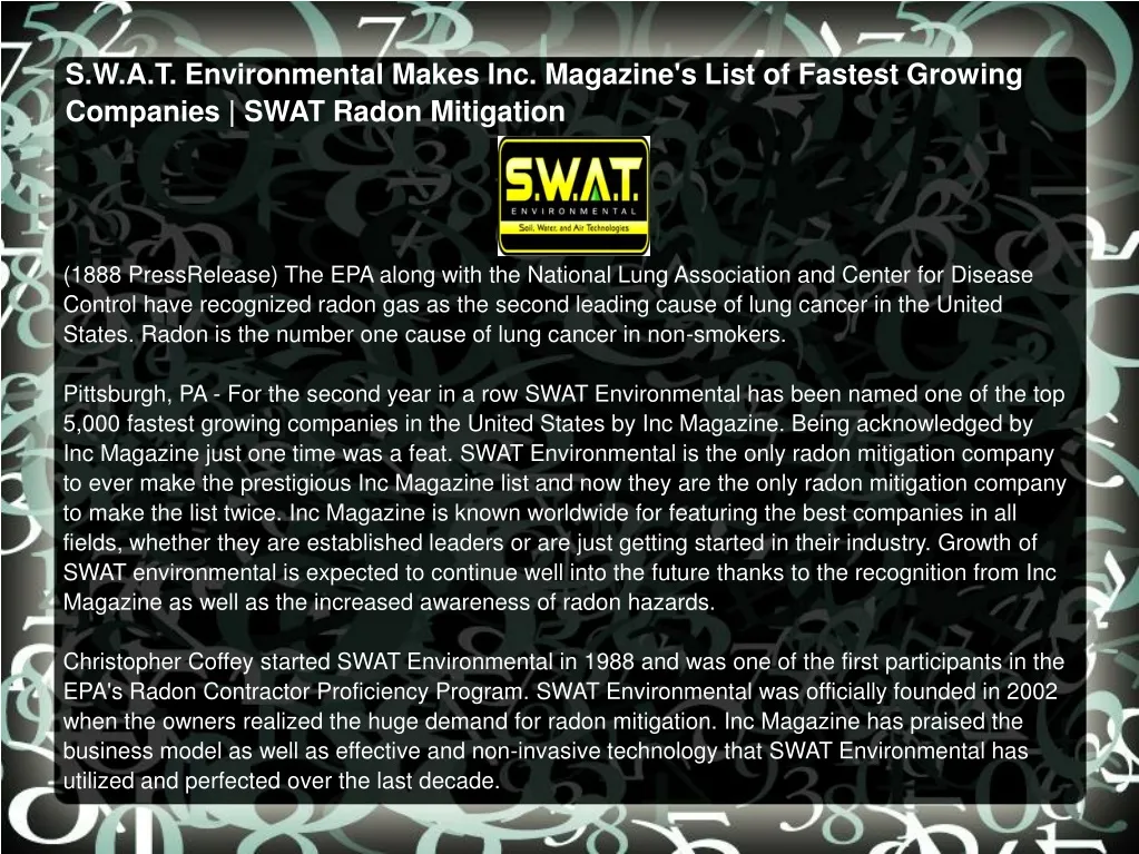 s w a t environmental makes inc magazine s list