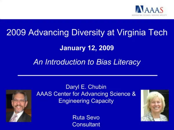 Advancing Diversity, Jan. 12, 2009