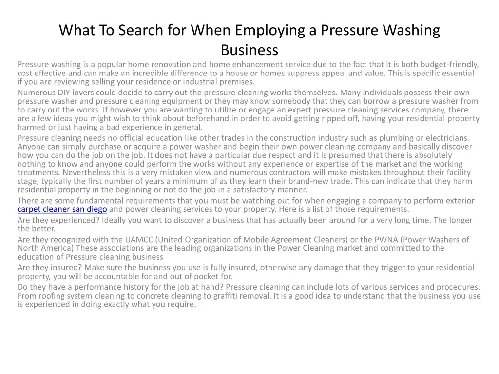 what to search for when employing a pressure washing business