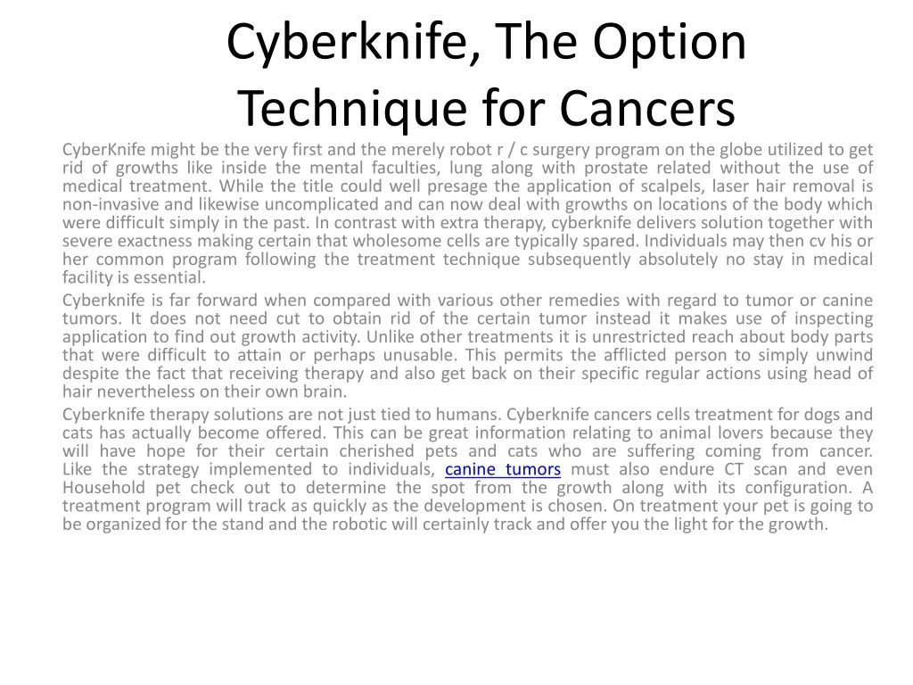 cyberknife the option technique for cancers