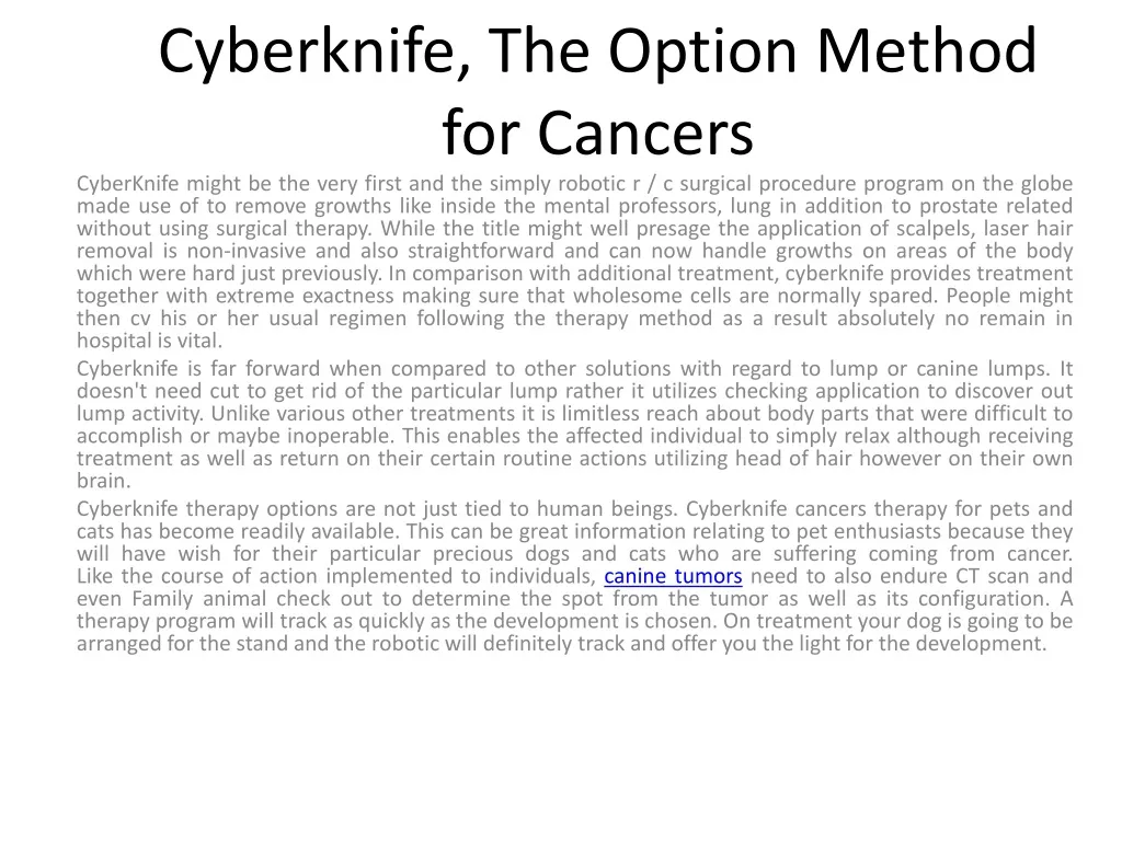 cyberknife the option method for cancers