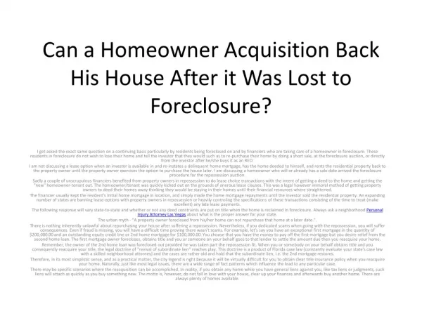 Loan Modification Attorney Las Vegas