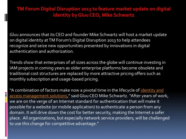 TM Forum Digital Disruption 2013 to feature market update on