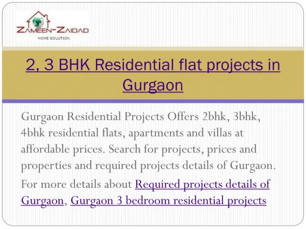 2, 3 BHK Residential flat projects in Gurgaon