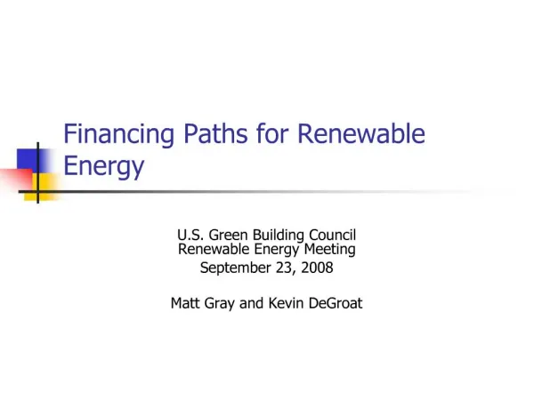 Financing Paths for Renewable Energy