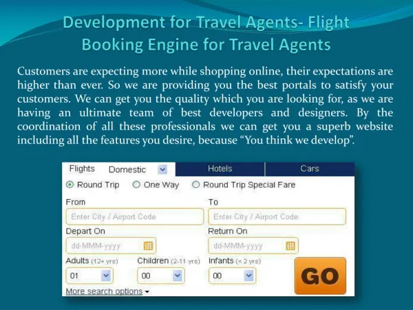 Development for Travel Agents- Flight Booking Engine for Tra