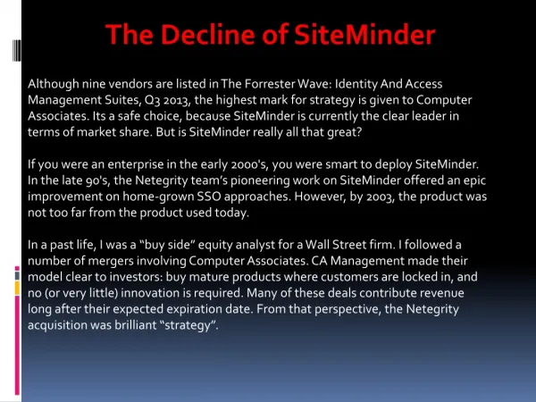 The Decline of SiteMinder