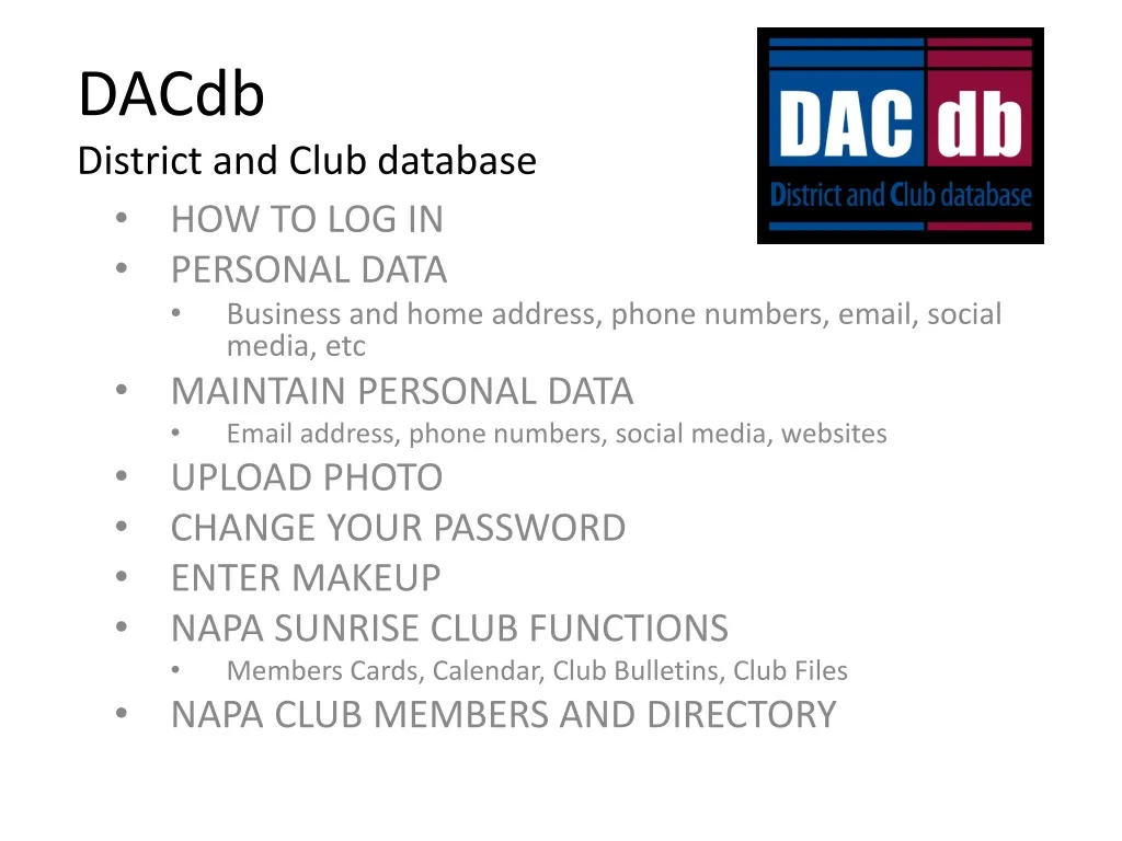 dacdb district and club database