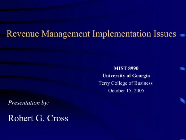 Revenue Management Implementation Issues