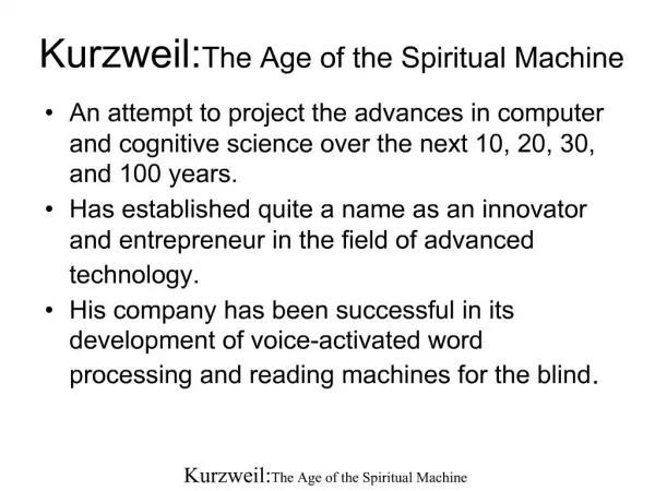 Kurzweil: The Age of the Spiritual Machine