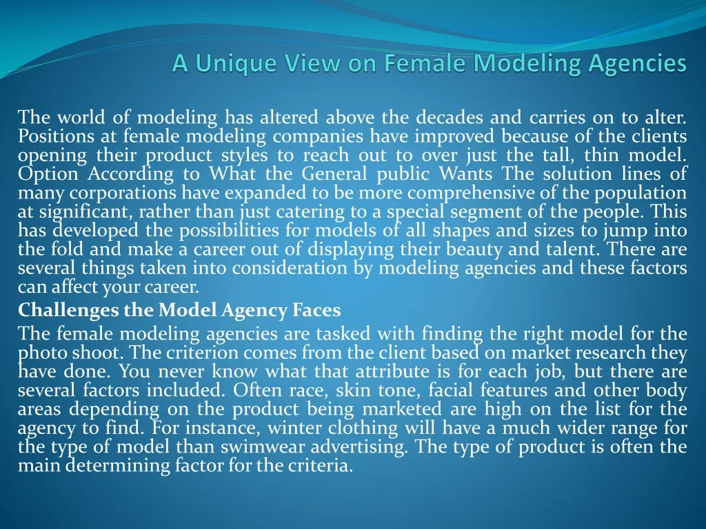a unique view on female modeling agencies