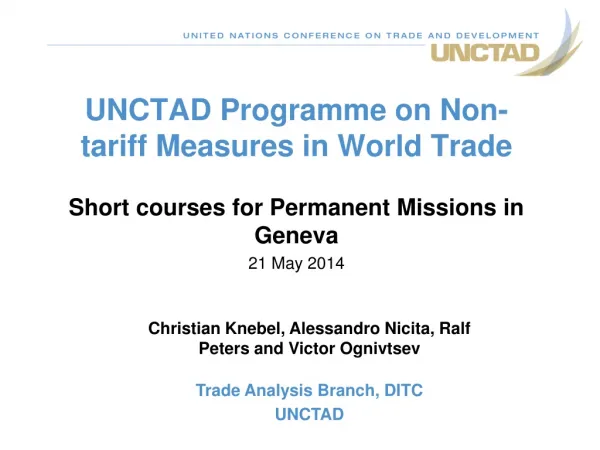 UNCTAD Programme on Non-tariff Measures in World Trade