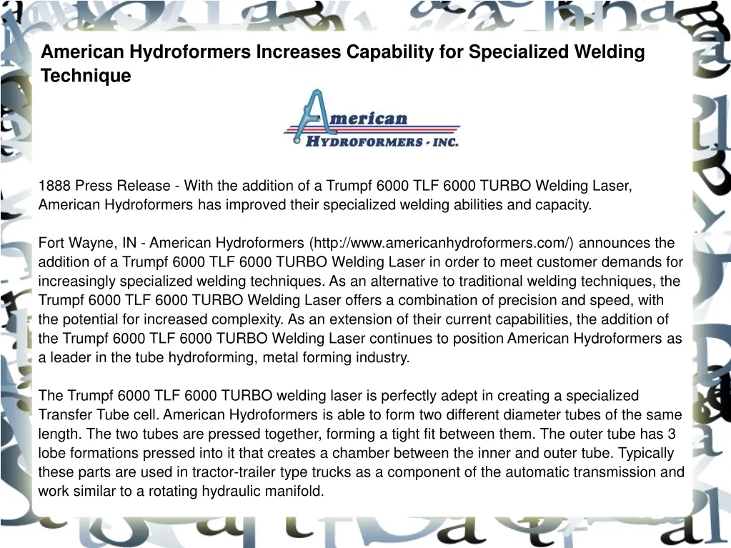 american hydroformers increases capability