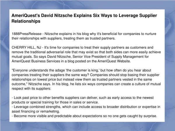 AmeriQuest's David Nitzsche Explains Six Ways to Leverage