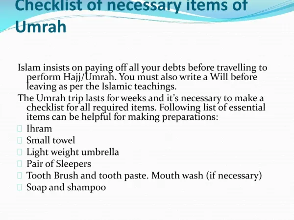 Checklist of necessary items of Umrah